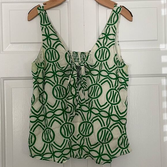 Anthropologie Maeve smocked tank top boxy size small ivory green print - Picture 8 of 11